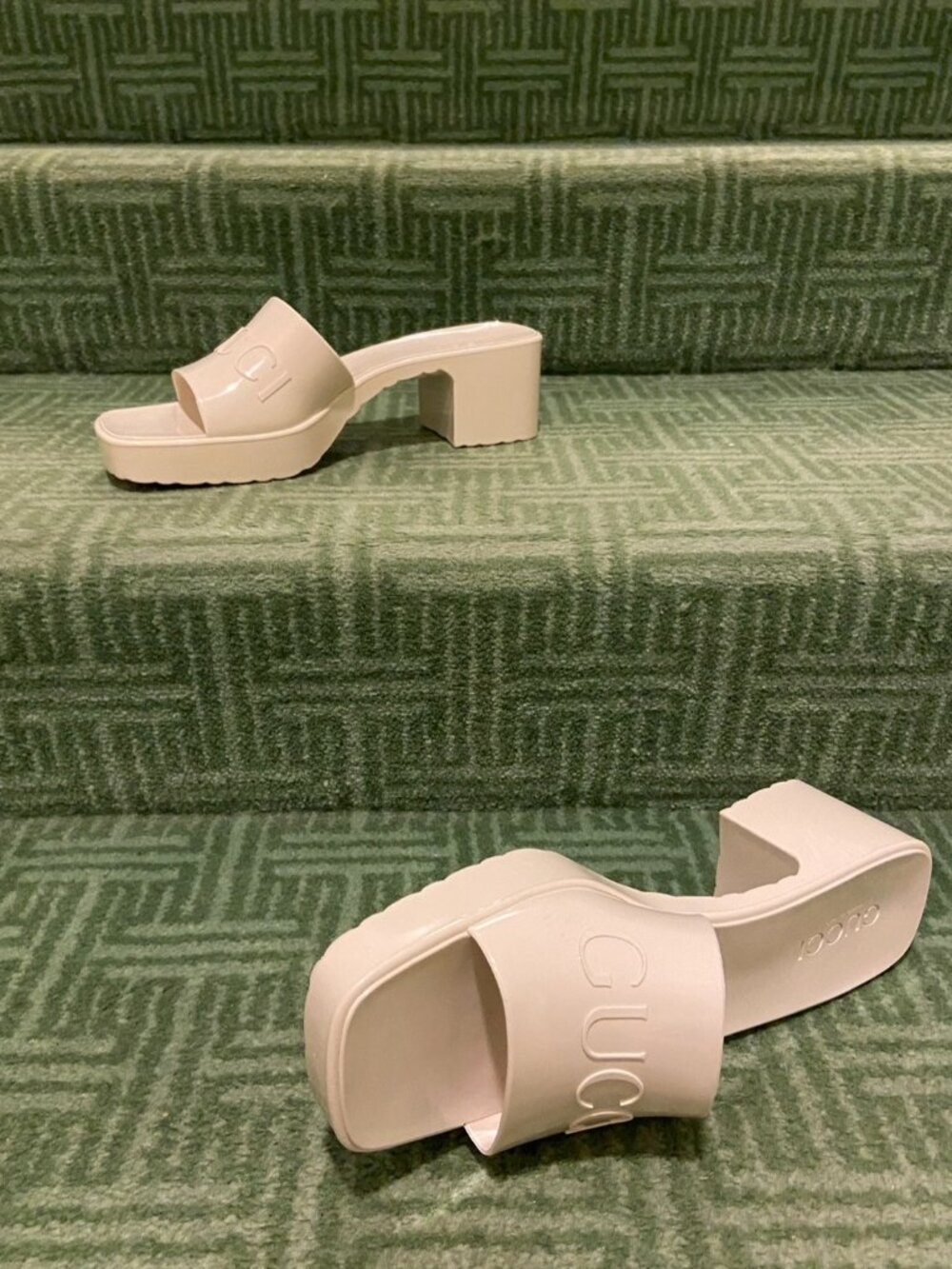 Gucci Mystic White Rubber Sandals with Platform Heel